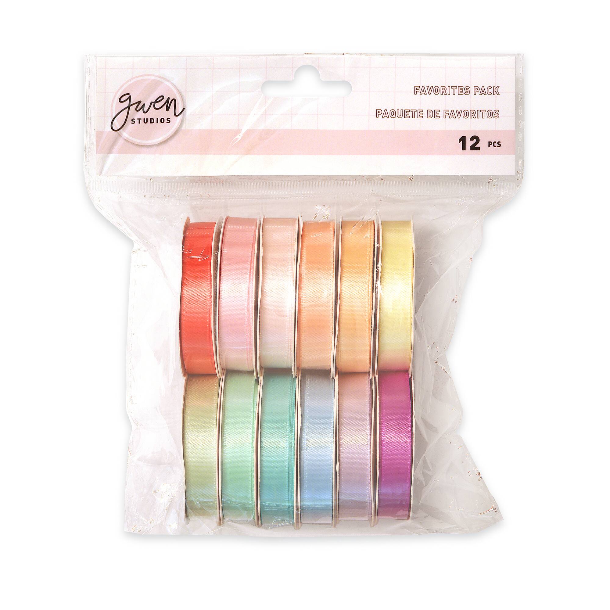 Gwen Studios 3/8" x 3yd. Pastels Single Faced Satin Ribbon Pack, 12ct.